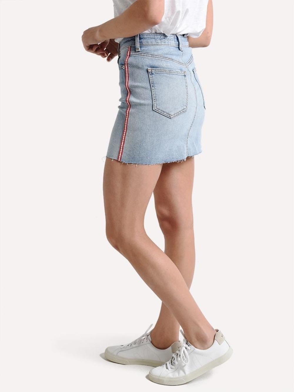 Sundry Light Blue Denim Skirt with Contrast Stitching - Picture 2 of 14